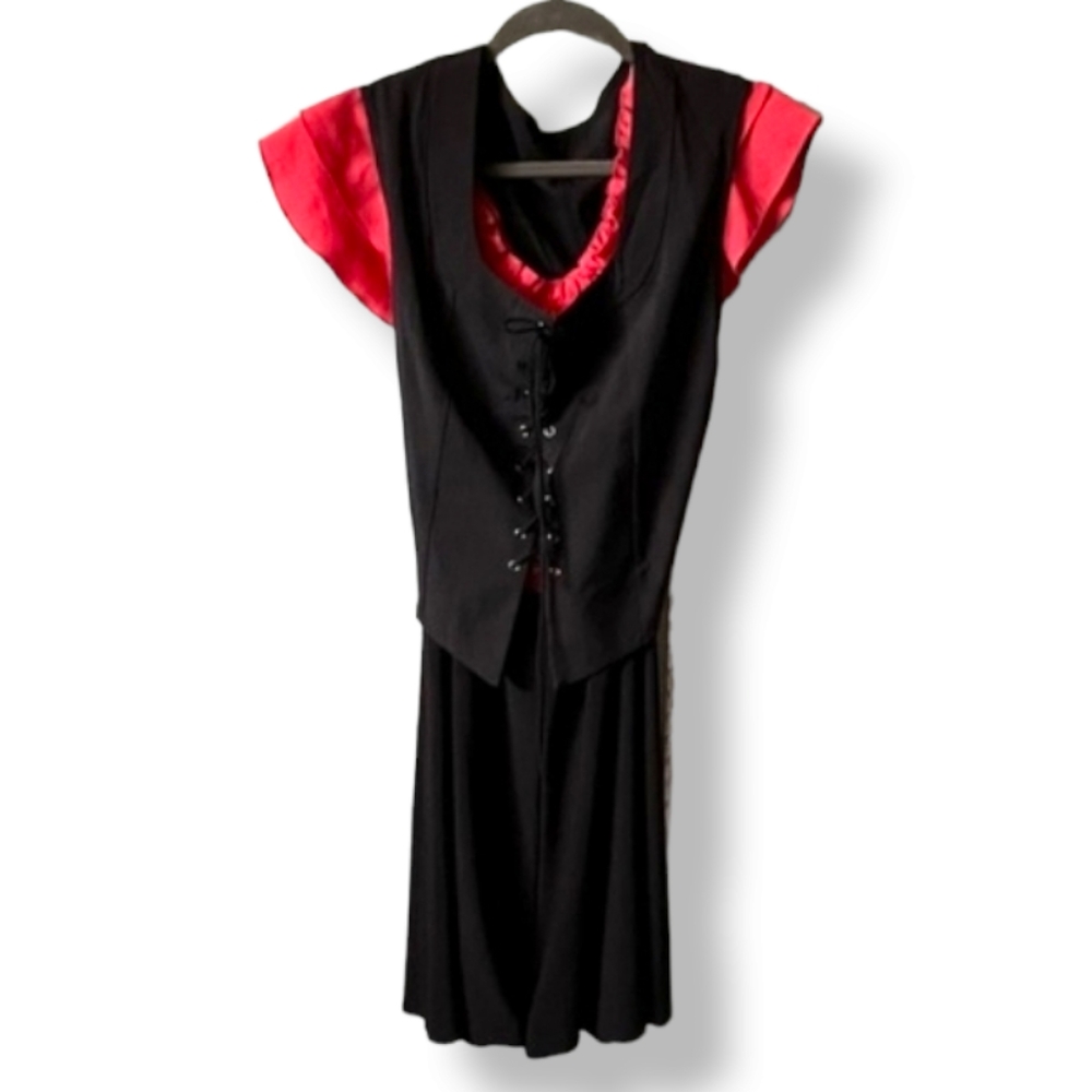 Black red Biker Chick lace up corset flutter short sleeve mini dress